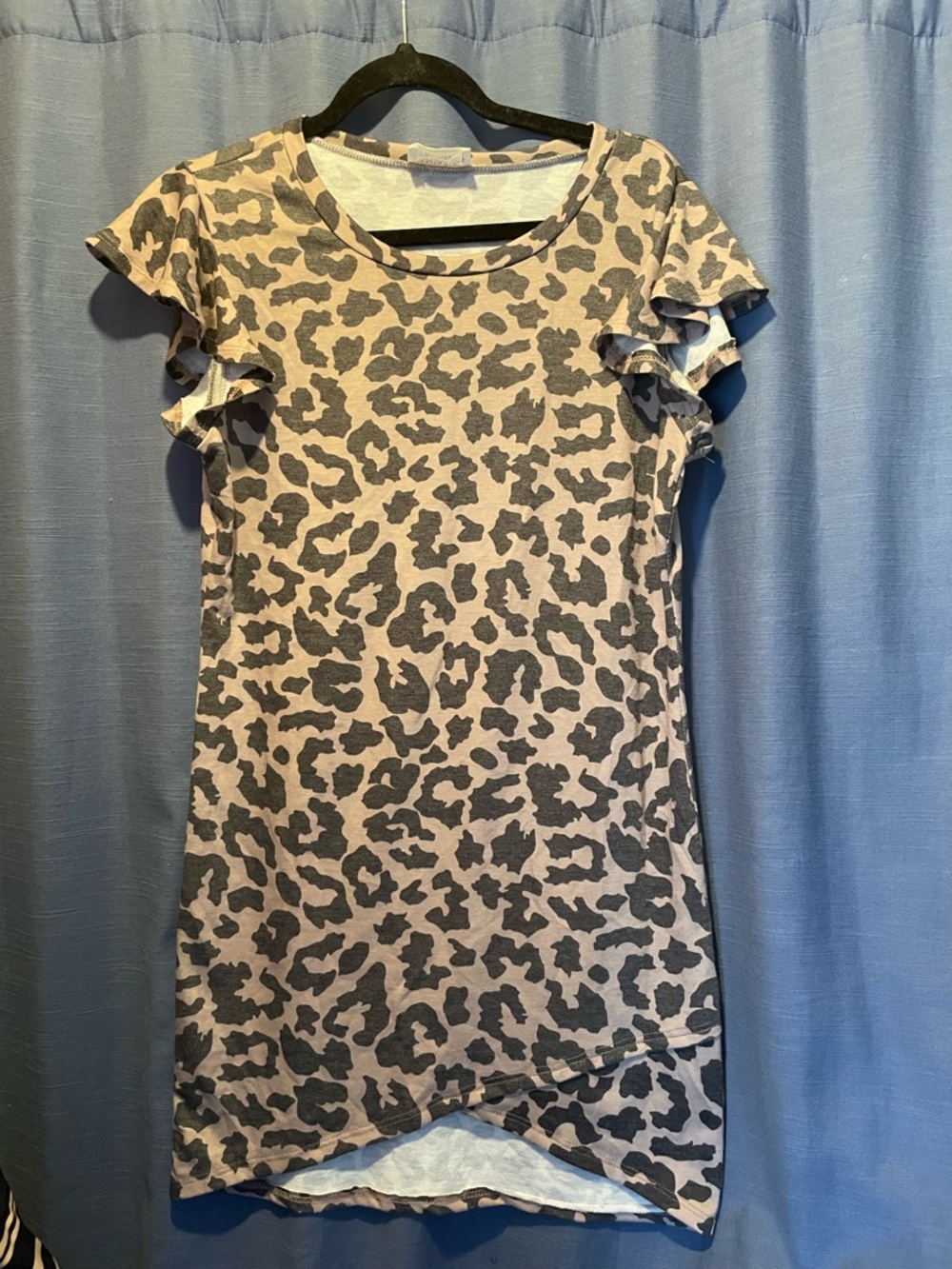 Fantastic Fawn Leopard Print Ruffle Sleeve Tee Dress - Taupe & Charcoal